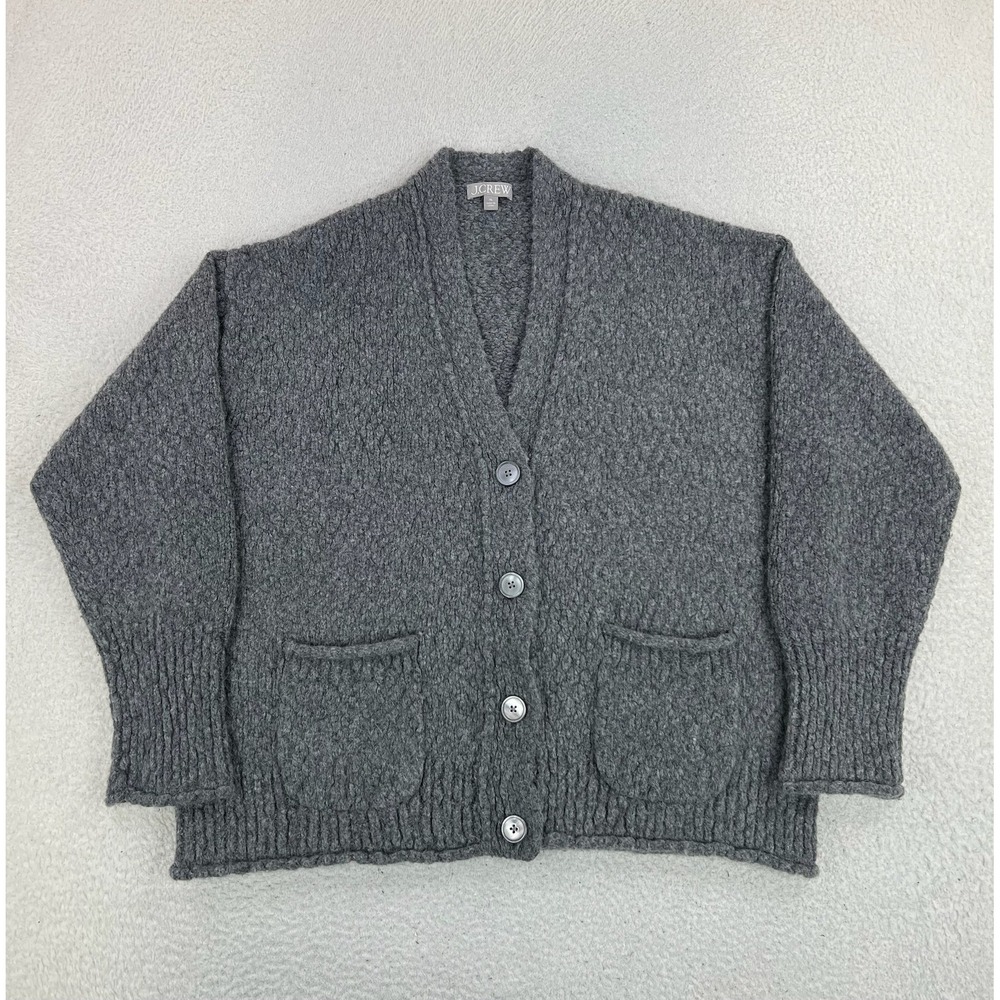 J Crew Sweater Womens XL Gray Chunky Alpaca Wool Blend V Neck Cardigan Pockets